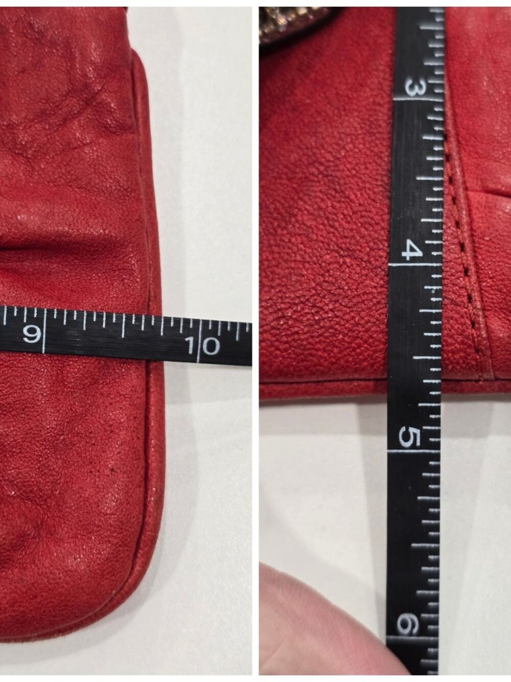 Fossil ✦ Red Leather Hand Beaded Clutch ✦ Rhinestone Accents Zip Closure 10" - Picture 9 of 10